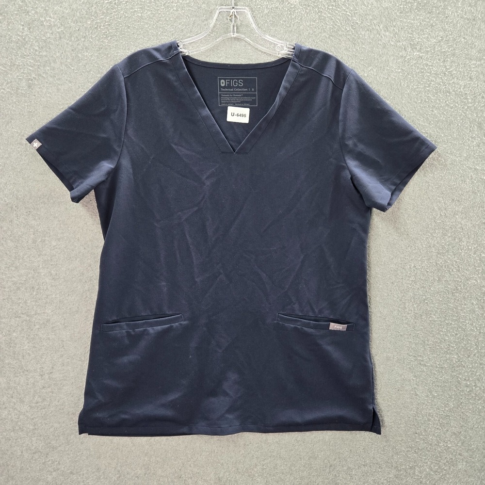 FIGS Women Scrub Top Small Gray Pocket Shirt Short Sleeve V Neck
